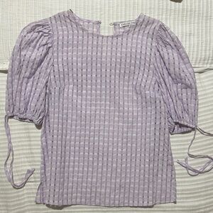 English Factory Lavender Gingham Puff Sleeve Blouse